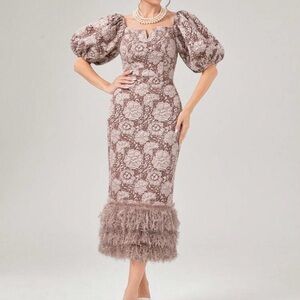 SHEIN Elegant Floral Lace Dress with Puff Sleeves